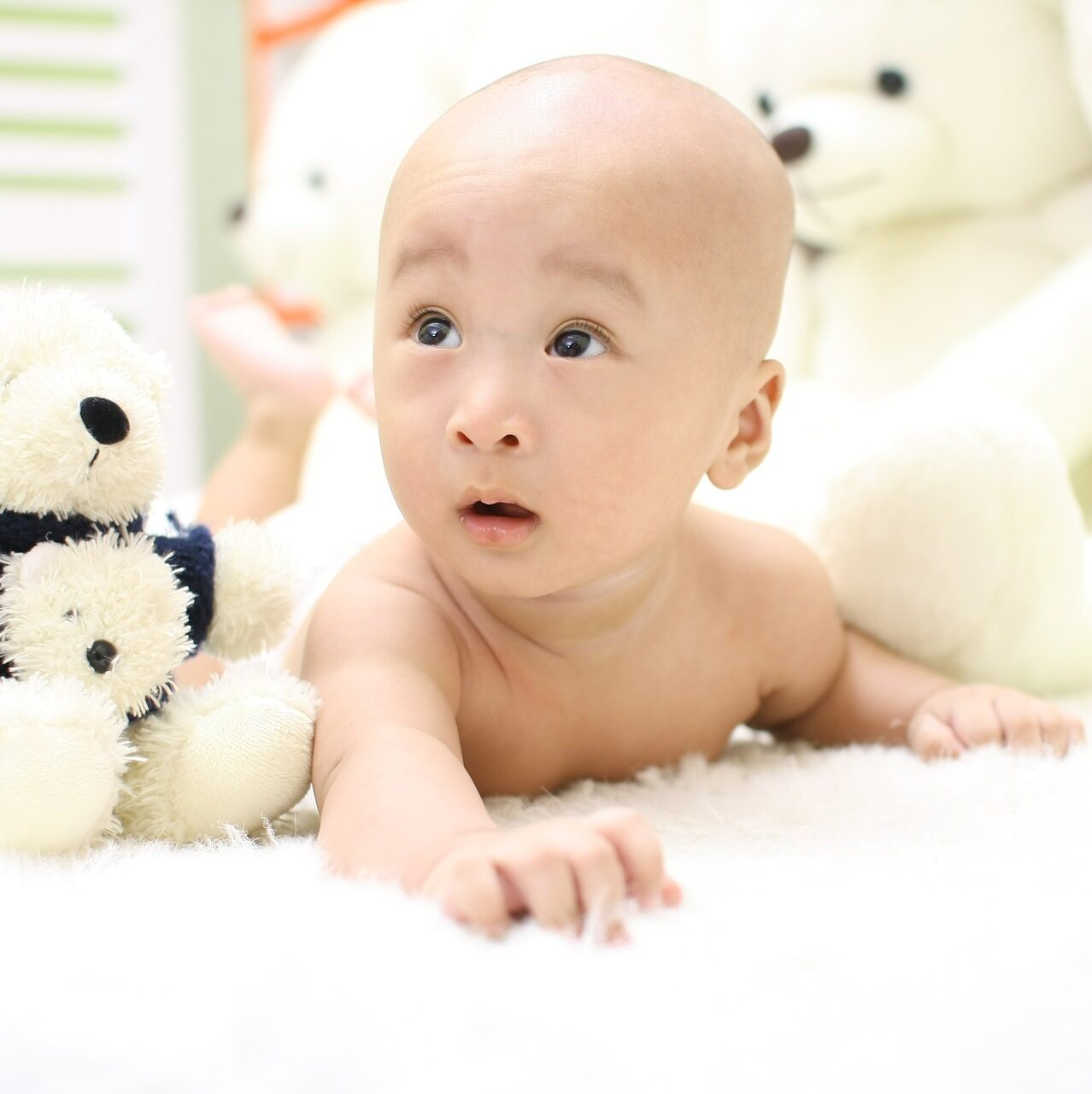 the baby and the teddies